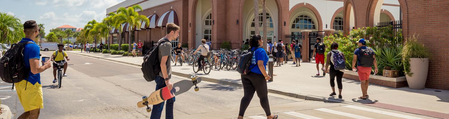 students walking on campus