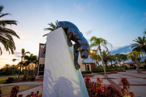 Panther Statue at dusk